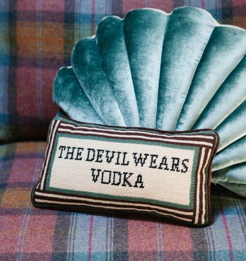 Devil Wears Vodka Needlepoint Pillow