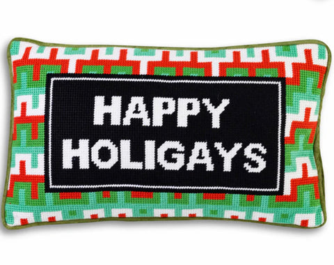 Happy Holigays Needlepoint Pillow
