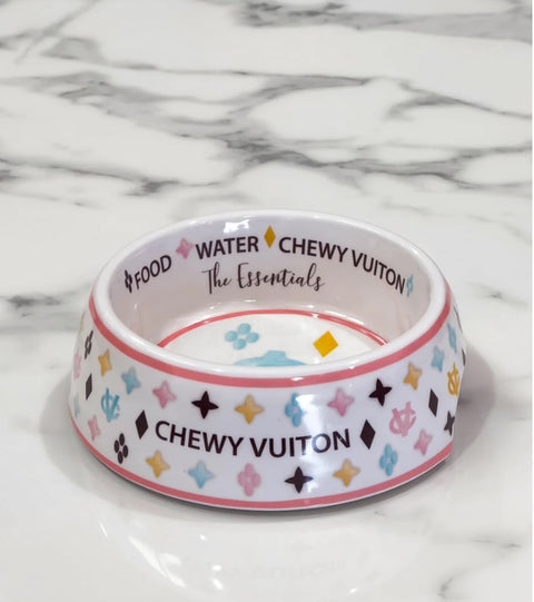 White Chewy Vitton Small Dog Bowl