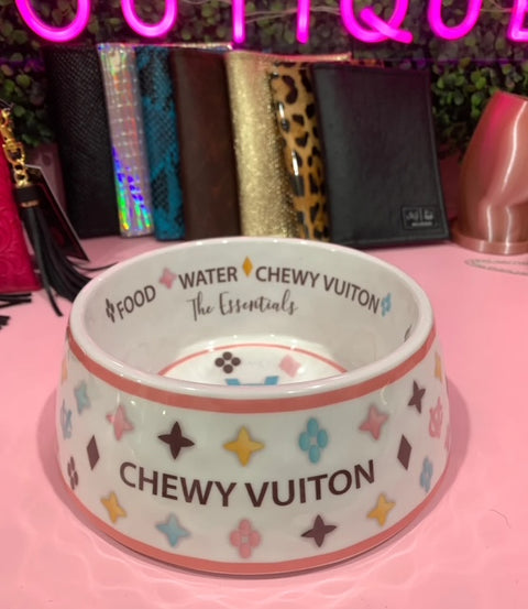 White Chewy Vitton Small Dog Bowl