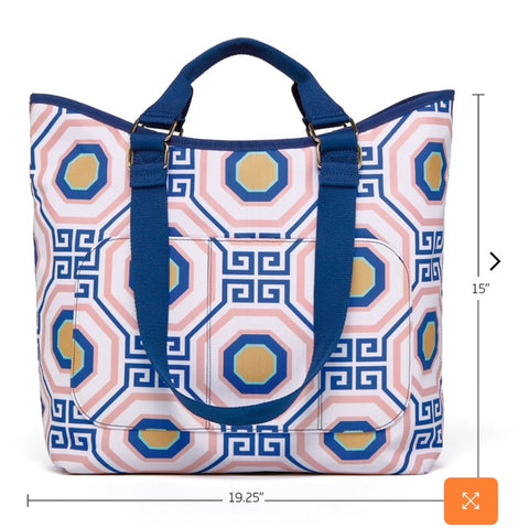Greek Key Tile Pool and Beach Tote Bag