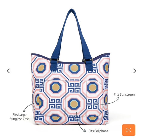 Greek Key Tile Pool and Beach Tote Bag