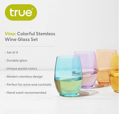 Vino Colorful Stemless Wine Glasses Set of 4