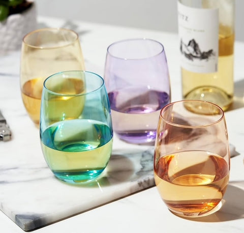 Vino Colorful Stemless Wine Glasses Set of 4