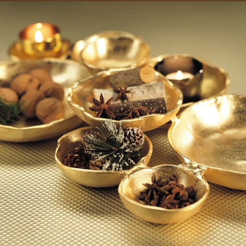 Zodax Ohanna Large Cluster of Nine Serving Bowls - Dark Gold, 19 in x 12 in x 2.5 in