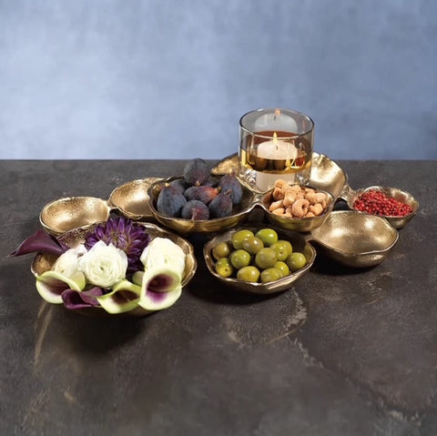 Zodax Ohanna Large Cluster of Nine Serving Bowls - Dark Gold, 19 in x 12 in x 2.5 in