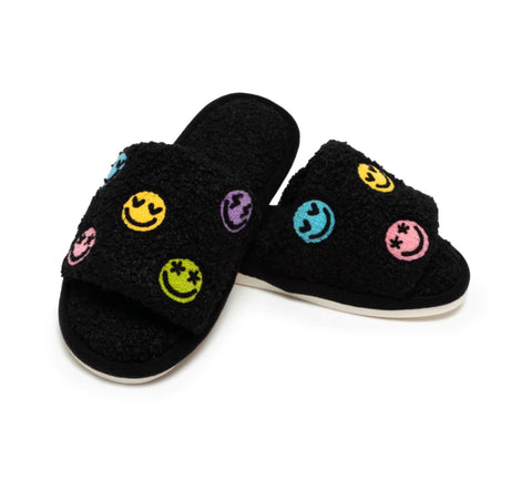 Black Happy All Over Slide Slippers S/M