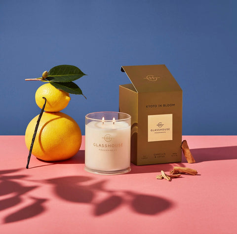 Kyoto In Bloom 13.4 Oz. Glasshouse Candle "Camellia & Lotus"