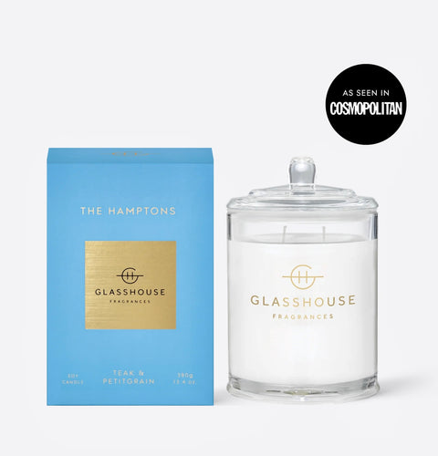 Hamptons 13.4 Oz. Glasshouse Candle "Teak & Pettigran"