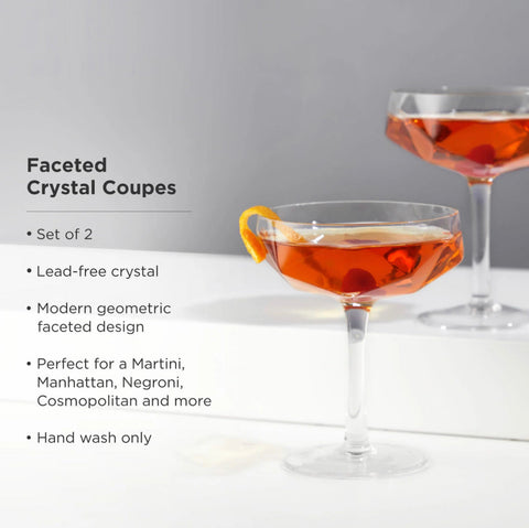 Faceted Crystal Coupe Glass S/2