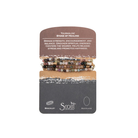 Stone Wrap Bracelet/Necklace - Tourmaline Hematite/Gold - Stone of Healing