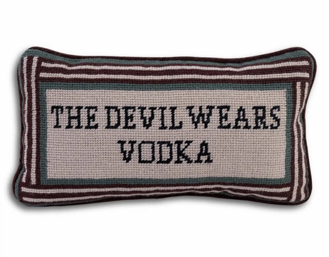 Devil Wears Vodka Needlepoint Pillow
