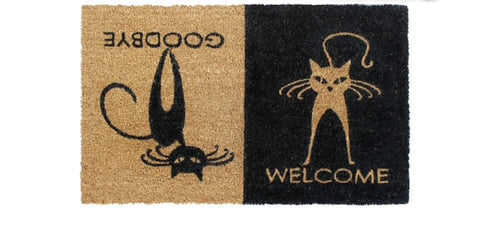 Black Welcome/Goodbye Cats Doormat