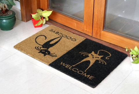 Black Welcome/Goodbye Cats Doormat