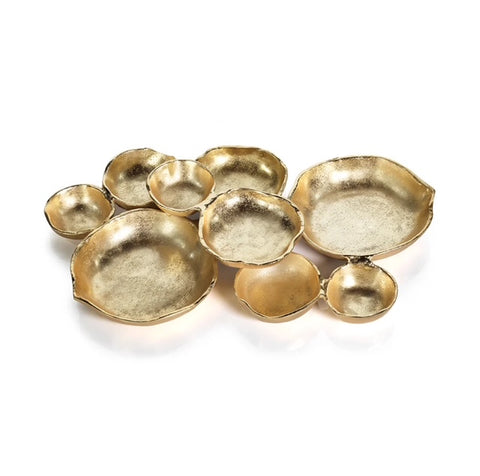 Zodax Ohanna Large Cluster of Nine Serving Bowls - Dark Gold, 19 in x 12 in x 2.5 in