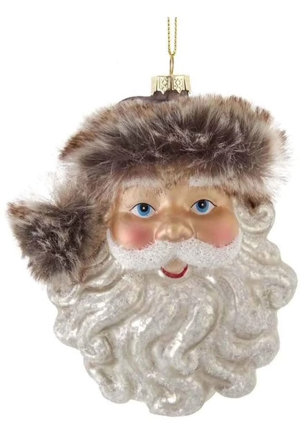 5" Santa Glass Head Ornament - White Beard/Fur Hat
