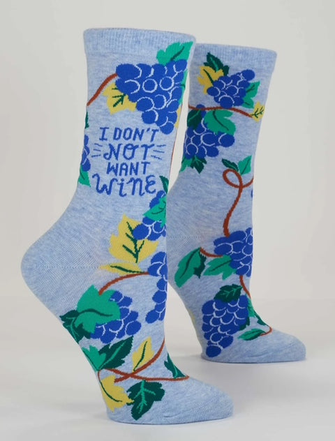 I Don't Not Want Wine Women's Crew socks