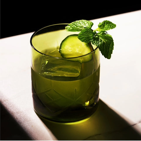 Admiral Cut Glass Rocks Glasses Green Set of 2