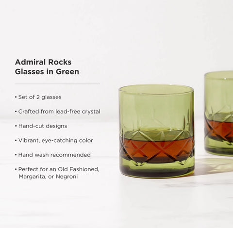 Admiral Cut Glass Rocks Glasses Green Set of 2