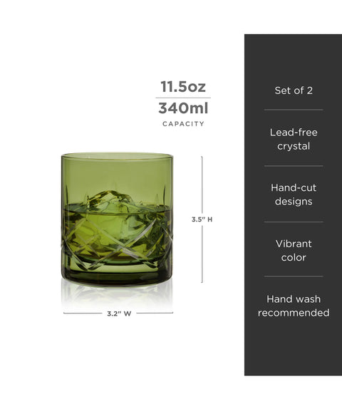 Admiral Cut Glass Rocks Glasses Green Set of 2