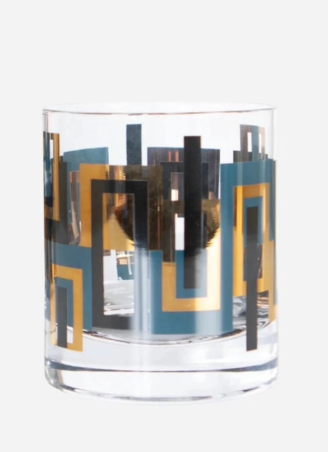 Blue and Gold Mid-Century Vintage Whiskey Rocks Cocktail Glass