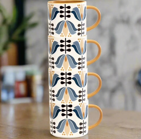 Blue Lotus Flower Mid Century Mod Matte Mug