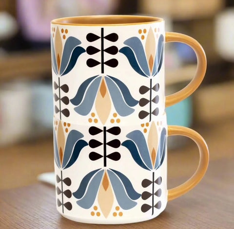 Blue Lotus Flower Mid Century Mod Matte Mug