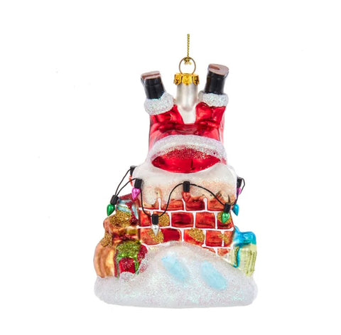 5.3" Glass Santa Down Chimney Ornament