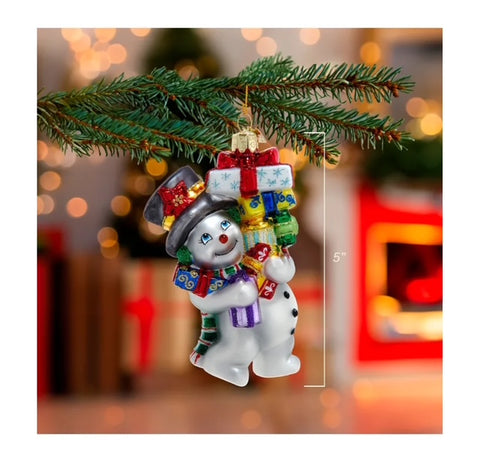5" snowman carrying Gifts orn