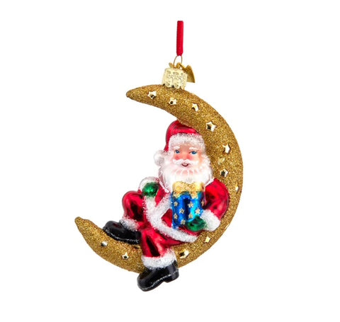 4" Glass Santa on Moon