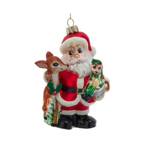 4.75" Glass Santa W/ Reindeer Orn