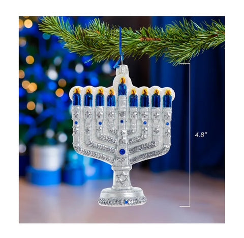 4.75" Glass Hanukkah Menorah Orn