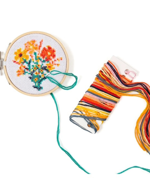 Mini Cross Stitch Embroidery Kit - Flowers