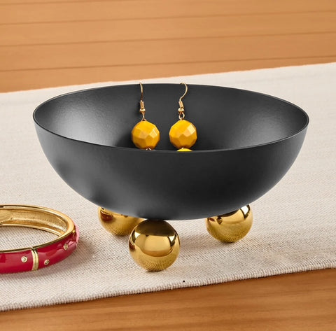 Condiment Bowl Black w Gold Feet