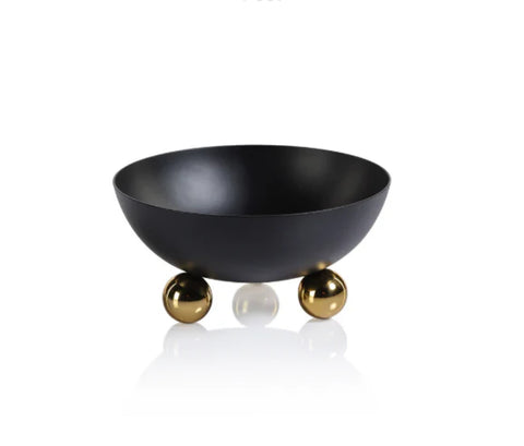 Condiment Bowl Black w Gold Feet