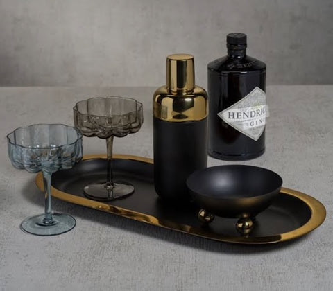 Condiment Bowl Black w Gold Feet