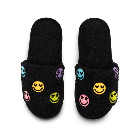 Black Happy All Over Slide Slippers S/M