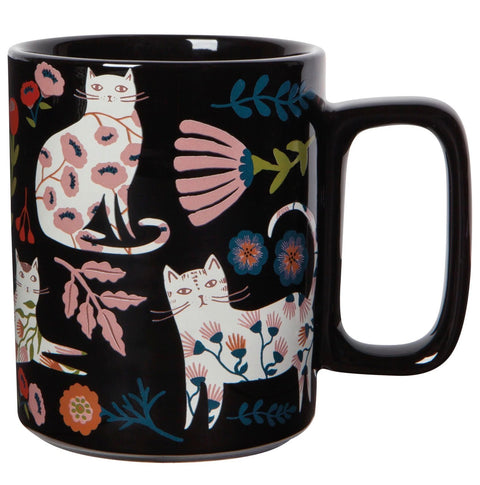 Catbloom Studio Mug - Black w/Cats and Flowers