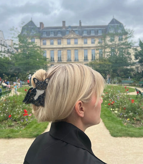 Hand Painted Frenchie Claw Hair Clip Black