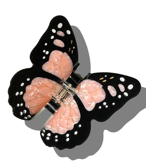 Hand Painted Monarch Claw Hair Clip Pink