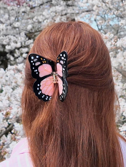 Hand Painted Monarch Claw Hair Clip Pink