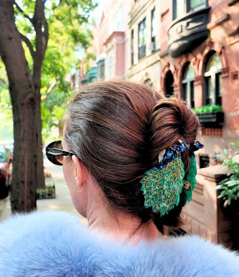 Hand Painted Peacock Claw Hair Clip