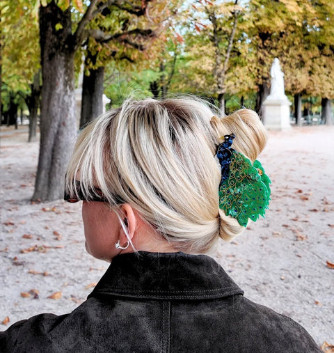 Hand Painted Peacock Claw Hair Clip