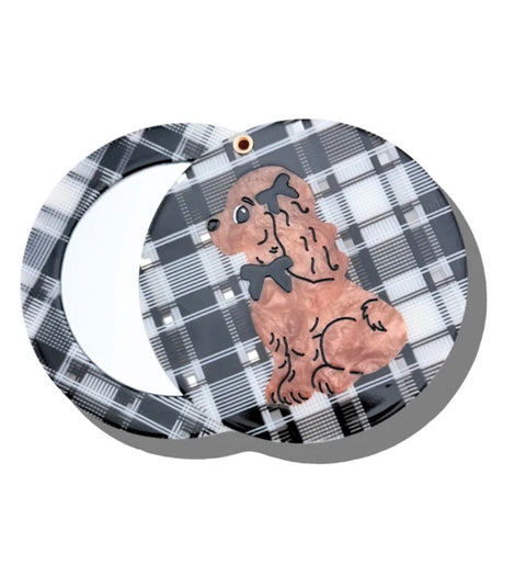 Hand Painted Coquette Puppy Compact Mirror