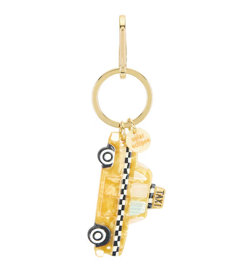 Hand Painted Yellow Taxi Cab Bag Charm & Key Chain