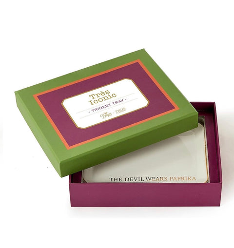 Icon Trinket Tray with Saying in a Gift Box (The Devil Wears Paprika)