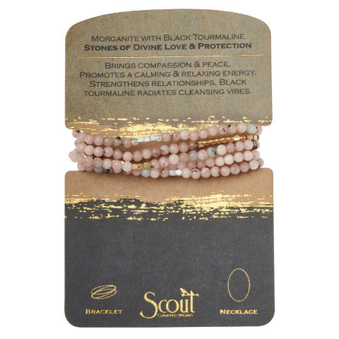 Stone Wrap Bracelet/Necklace/Morganite/Black Tourmaline/Gold & Silver - Stone of Divine Love & Protection